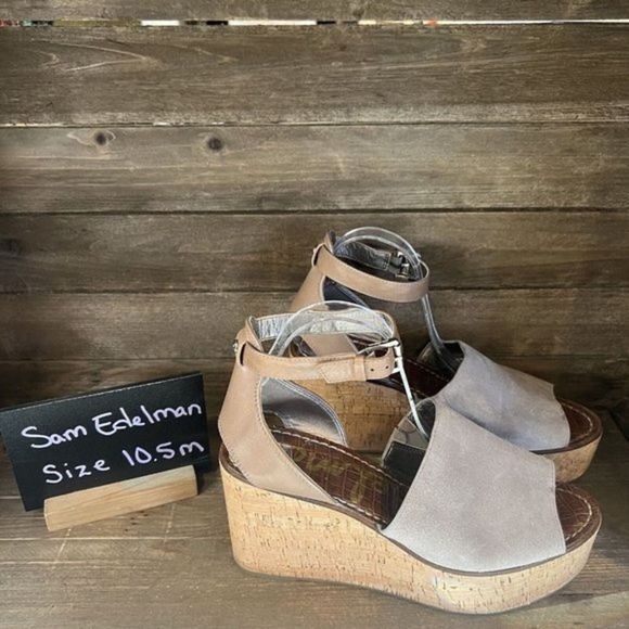 Womens Sam Edelman Devin Gray Suede Cork Wedge Heels Sandals  Womens Sam Edelman Gray Suede Wedge‎ Heels Shoes Size 10.5 M GUC